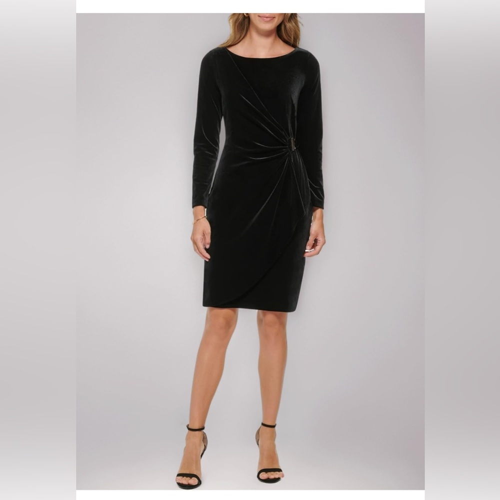 NWT DKNY Velvet Midi Elegant Black Dress